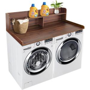 Royxen Laundry Countertop with 2-Tier Shelf Universal Fit, Washer and Dryer Countertop with Storage Space, Shelf Height 11.5 Inches, Walnut Color