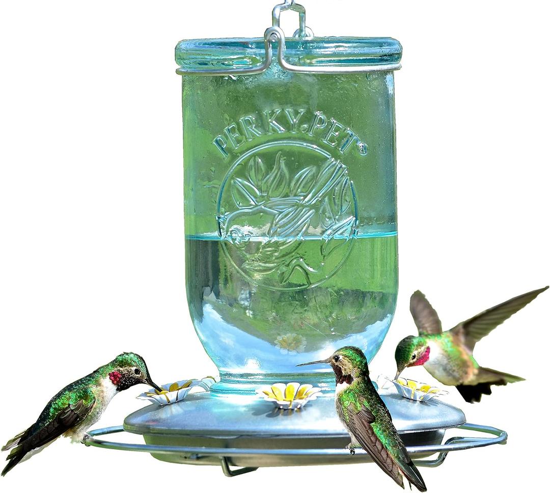 Perky-Pet Mason Jar Vintage Style Glass Hummingbird Feeder 785-1SR - Humming Bird Feeders for Outdoor Garden Decor - 32 Oz Nectar Capacity