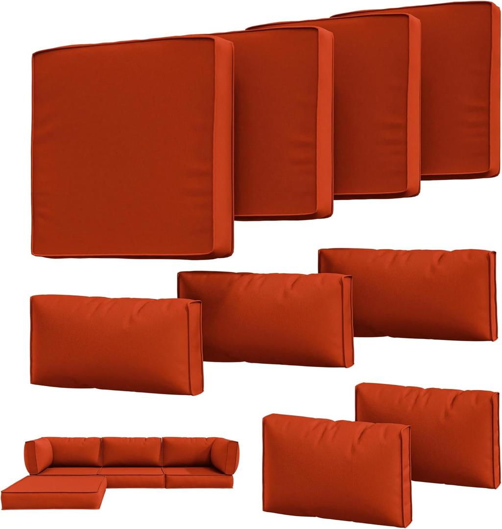 9Pcs Outdoor Chair Cushions Covers Waterproof Anti-Fading for 5 Pack Patio Set Cushion Slipcovers, Outdoor Furniture Cover Replacement, Covers Only, Orange