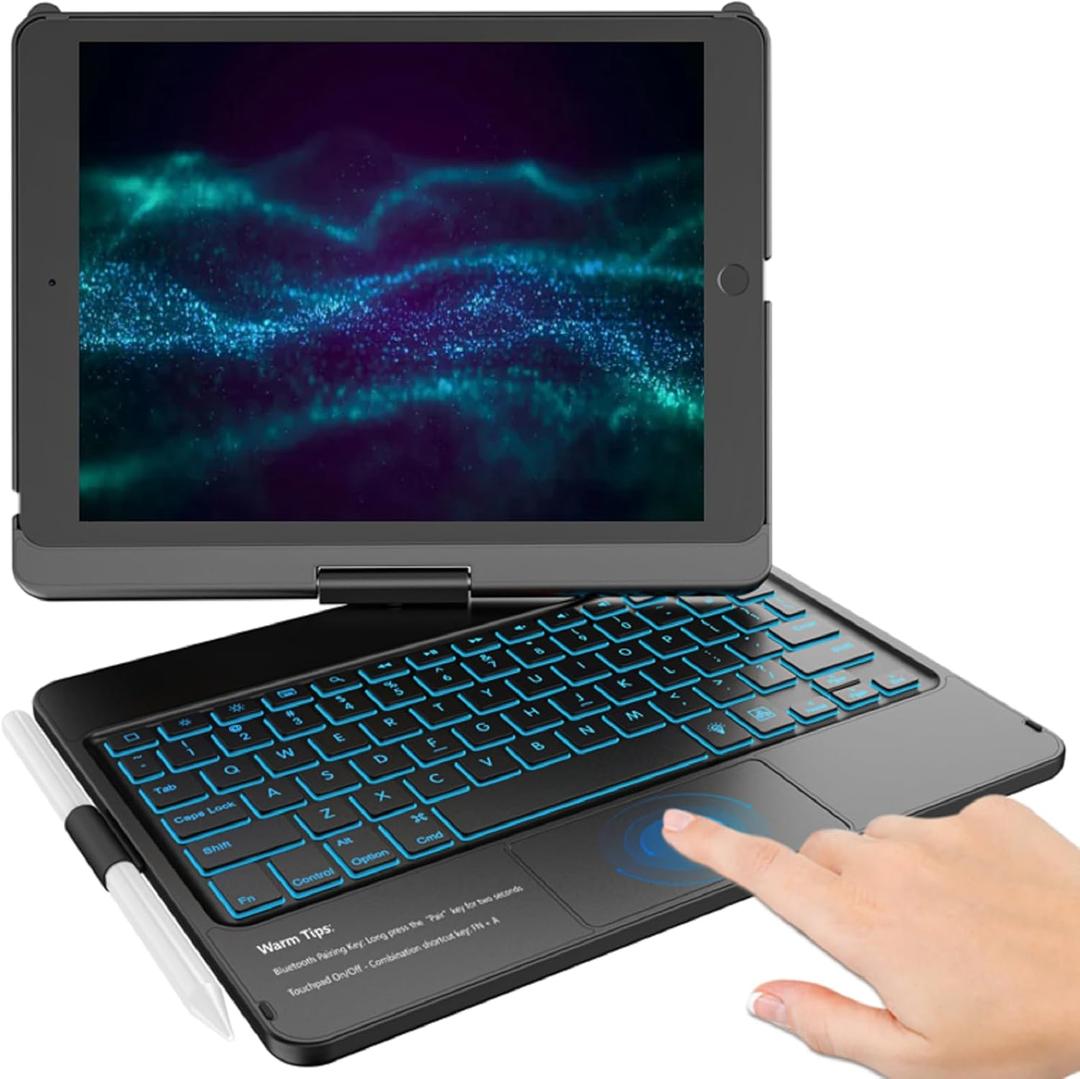 KBCASE Touchpad Keyboard Case for iPad 9th/8th/7th 10.2 inch, Backlit Trackpad Keyboard, 360Rotatable Case with Pencil Holder for iPad 9th/8th/7th Gen (Black)