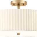 Gold Semi Flush Mount Ceiling Lights, 4-Light 18" Ceiling Light Fixture with White Pleated Fabric Shade, Drum Lamp for Nursery Hallway Bedroom Kitchen, AD-25036-4SF-GD