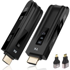 Wireless HDMI Transmitter and Receiver,2025 Upgraded LED Display,4K Decode & 1080P Output,Plug and Play Portable 2.4G/5G Wireless HDMI Extender,Compatible with PC/Laptop/Camera/HDTV/Projector/TV Box (Black)