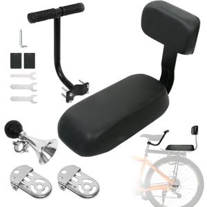 Kids Bike Seat Set, Comfort Bike Seat with Backrest, Wide Child Bicycle Rear Seat Cushion Back Safety Armrest Handrail Feet Pedals, Children Bicycle Back Seat for Over 5 Years Old