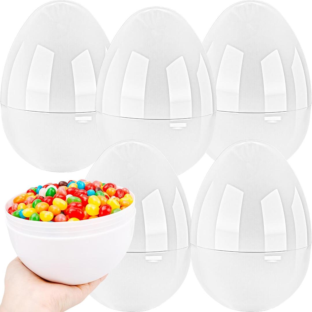 12 Inch/ 10 inch/ 8 inch/ 6 inch Giant White Fillable Easter Eggs 3/ 6/ 8/ 12/ 15 Pcs Jumbo Plastic Blank Eggs for DIY Crafts Easter Egg Hunt Basket Stuffers (6 pcs - White ( 8 inch ))
