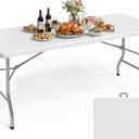 Pureegg 6FT Folding Table - No Assembly Required, Versatile Dining Table with Carrying Handle & Tabletop Safety Lock, Portable Foldable Table for Party, Craft, Camping, Picnic, White