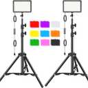 LED Video Light Kit 2Pcs, Hagibis Studio Lights 18 Color Filters for Photography Lighting with Adjustable Tripod Stand Streaming Lights for Photo Camera Recording Computer Zoom Stream TikTok YouTube