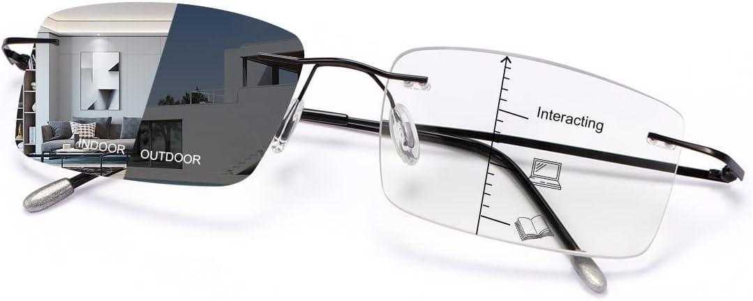 Photochromic Progressive Multifocus Reading Glasses UV Sunglasses Computer Anti Blue Lightweight Eyewear for Men Women (Black)