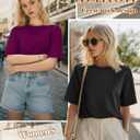 Huukeay 3 Pack Women's Half Sleeve T-Shirts, Crew Neck Elbow Length Tops Loose Casual Basic Tees Summer Tunic Tops(Black, Gray Green, Burgundy Purple,Large)