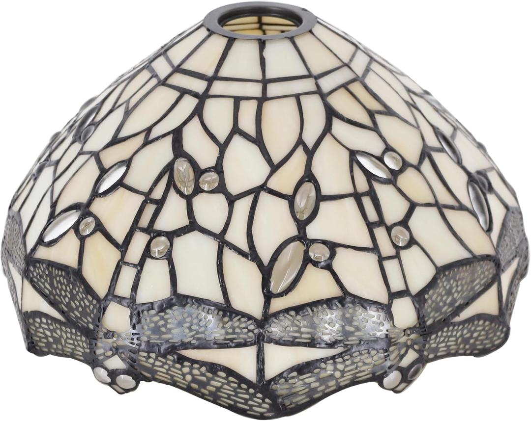 Tiffany Lamp Shade Replacement 12X6 Inch Stained Glass Lampshade Only 1-5/8-Inch Fitter Opening for Arched Floor Lamp, Torchiere Lamp, Pendant Light (Cream Color)