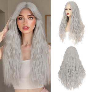 S-noilite Long Wavy Wig 24inch Yellow Long Wigs for Women Middle Part Natural Looking Synthetic Wigs for Cospaly Daily Use