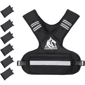 LIONSCOOL Weighted Vest for Men and Women, 20-32LB Adjustable Body Weight Vest with 6 Ironsand Weights & Reflective Stripes for Weight loss, Walking, Running, Cardio and Strength Training, 20-32LB