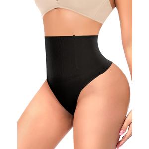 Womens Thong Shapewear Mid to High Waisted Shaper Thong WN0017 (Large, 01#a Black#lower Belly)