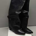 Modatope Knee High Boots Women Fold Over Knee High Boots Chunky High Heels Long Boots Zipper Pointed Toe Dress Tall Boots for Women (7, Black Slouchy)