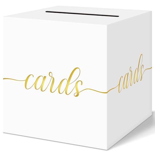 QIKSION White Wedding Card Box, Gold Foil  Box for Party, Wedding Reception, Birthday, Graduation Decorations, Baby & Bridal Shower, Anniversary, Retirement