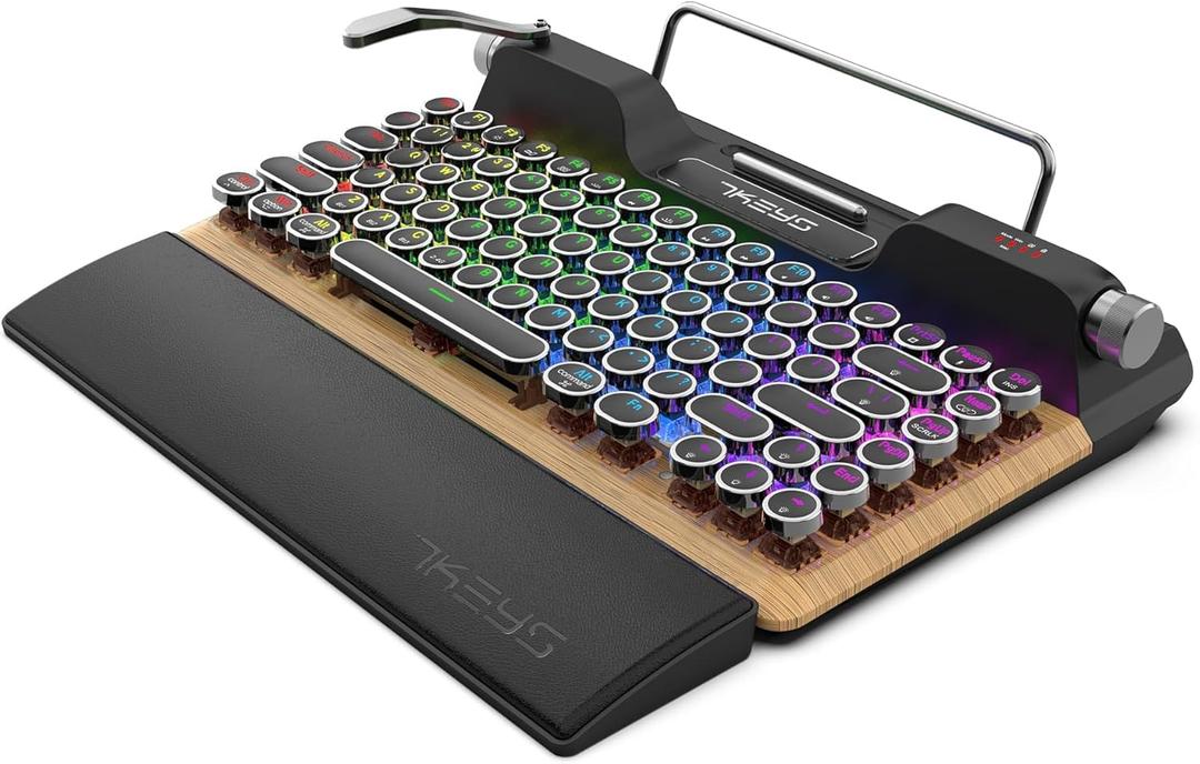 7KEYS Retro Typewriter Mechanical Gaming Keyboard, Vintage Style Computer Keyboard with Wireless Bluetooth5.0/Wired/2.4G, True RGB Backlight, Compatible with PC/Laptop/Tablet/Phone (Linear Switch)