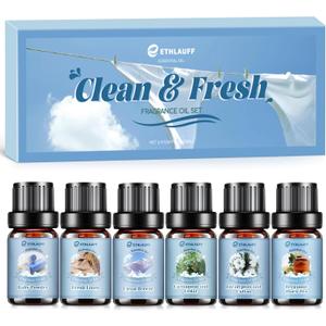 Clean Essential Oils Set, Laundry Collection Essential Oils Set, Pack of 6 Fragrance Oil for Diffuser for Home, Use with Wool Dryer Balls Scents - Fresh Linen, Clean Breeze, Eucalyptus and Cotton (0.34 Fl Oz (Pack of 6))