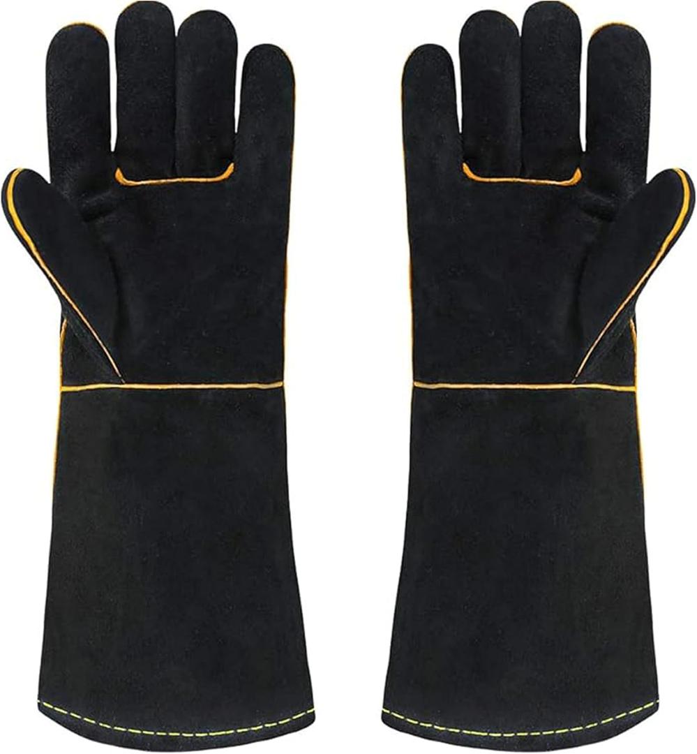 Heat Resistant Gloves for Grill BBQ,Long Sleeve Grill Gloves for Baking,Oven,Fireproof, Stove,Welder,Welding,Fireplace (Black-Yellow)