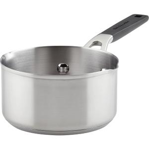 KitchenAid 71018 Stainless Steel Saucepan with Pour Spouts, 1 Quart - Brushed Stainless Steel