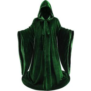 Colorful House Unisex Deluxe Full Length Hooded Wizard Cape Velvet and Stain Double Deck Cloak Halloween Cosplay (170CM/67", Green Black)
