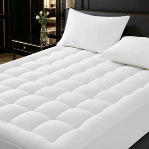 Quilted Mattress Pad Pillow Top Mattress Cover Protector Cooling Soft for Breathable Padded Fitted 8"-21" Deep Pocket Supportive(White,Queen Size)