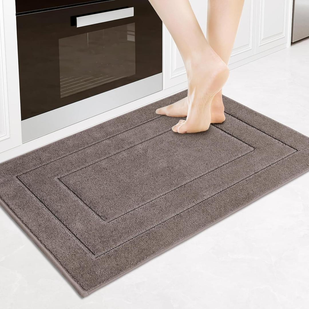 PURRUGS Machine Washable Kitchen Rug 24" x 35.5", Non-Slip/Skid Kitchen Runner Rugs & Floor Mats, Super Absorbent Soft Standing Mats for Kitchen, Sink & Laundry, Grayish Brown