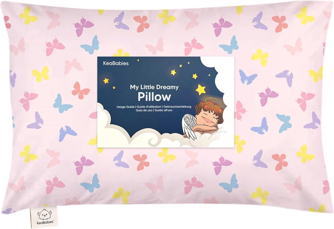 Toddler Pillow with Pillowcase - 13x18 My Little Dreamy Kids Travel Bed Pillows for Sleeping, Organic Cotton Small Pillowcase, Soft & Breathable, Machine Washable, Toddlers 2-5 years old (Flutter)