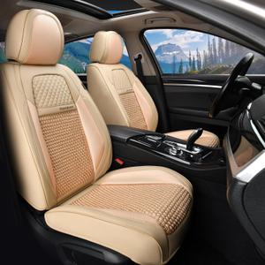 Coverado Car Seat Covers Front Seats, Waterproof Front Seat Covers Nappa Leather Seat Covers for Cars, Breathable Summer Car Seat Cushion Universal Fit for Most Cars SUV Trucks(Front, Beige)