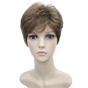 Wiginway Short Synthetic Wigs Golden Brown Fluffy Straight Full Bang Capless Heat Resistant Fiber Wigs for Women