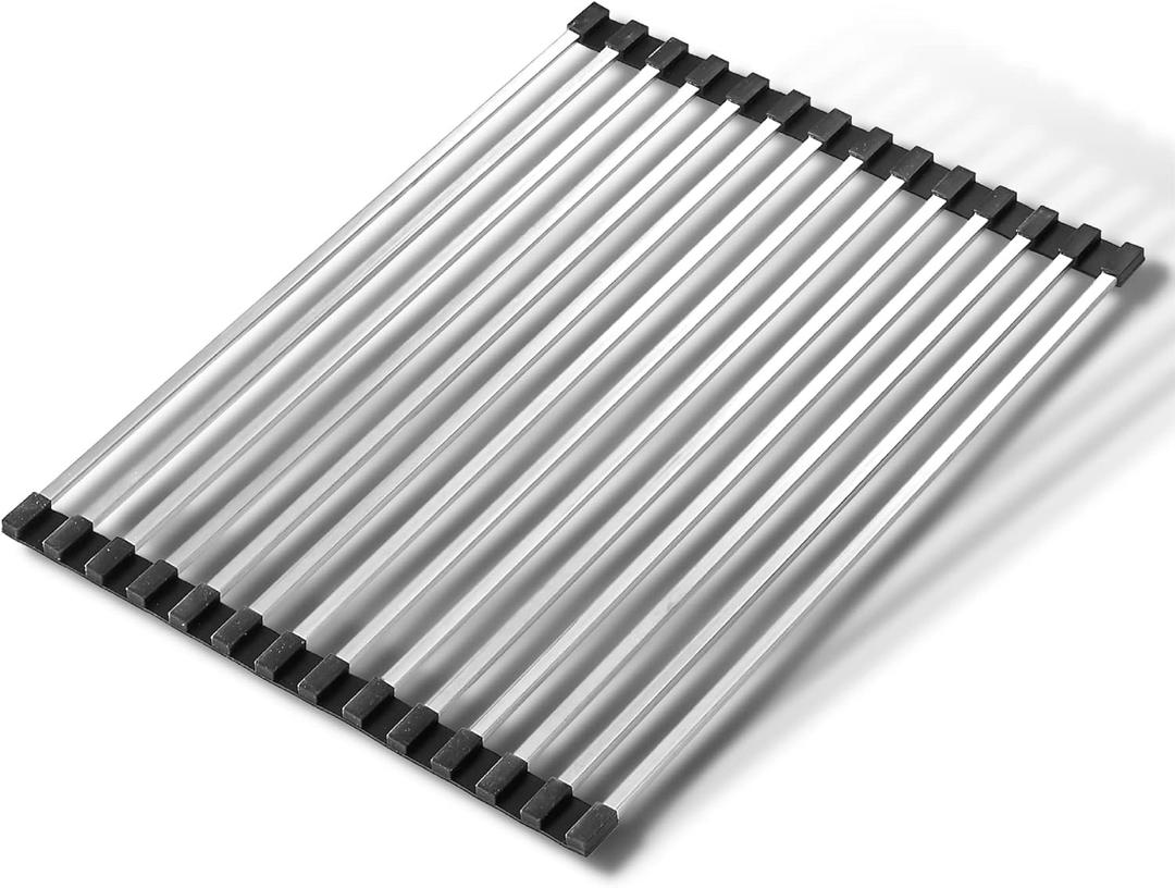 Roll Up Dish Drying Rack Over The Sink, Stainless Steel Roll Up Drying Rack Over Sink 18.1" x 12.6" Over Sink Dish Drying Rack, Over The Sink Dish Drainer Drying Rack, Dish Rack Over Sink