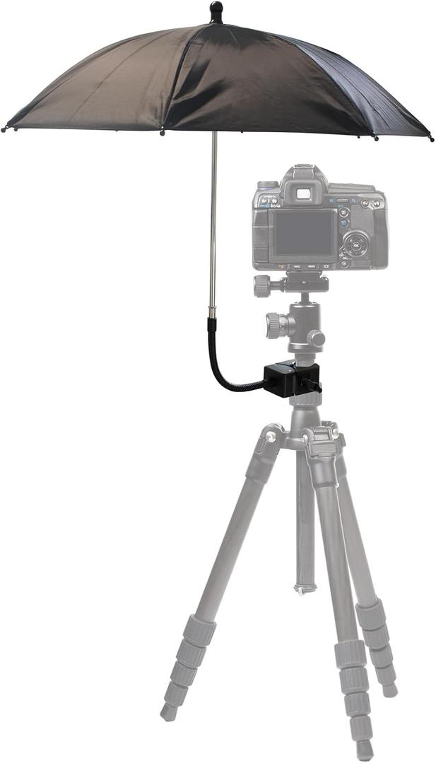 SnowTing Umbrella Chair Clamp for Cameras, Flexible Adjustable Gooseneck Camera Rain Cover, Tripod Sun Shade Umbrella for Outdoor Photographing, Filming, Live Streaming, 20 Inch Diameter, Black