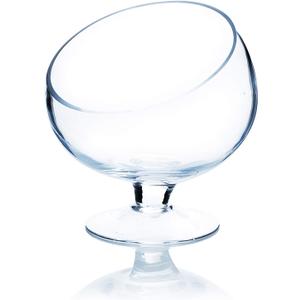 WGV Slant Cut Bowl Glass Vase with Stand, Width 8.25", Height 8.75", Clear Planter Terrarium, Candy Dish, Fruit Jar for Wedding Party Event, Home Office Decor, 1 Piece