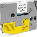 TZE-221 White Label Tape 9mm 0.35 Laminated Labels Compatible for Brother P-Touch Label Maker Tape Refills PT-H110 D200 D210 D220, 1 Pack 0.35" x26.2 ft