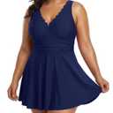 Charmo Women Plus Size Swimdress One Piece Swimsuit Ruched Tummy Control Bathing Suit Scalloped V Neck Flowy Swimwear 1X