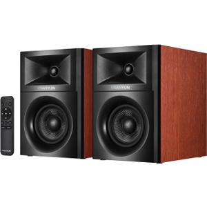 Sanyun SW205 4" 80W HiFi Bookshelf Speakers, 2.0 Active Near Field Studio Monitor, Upgraded 3D Sound Field, Flagship DAC & DSP, Geometric Diffusion Cabinet, Bluetooth 5.4/Optical/AUX, Woodgrain