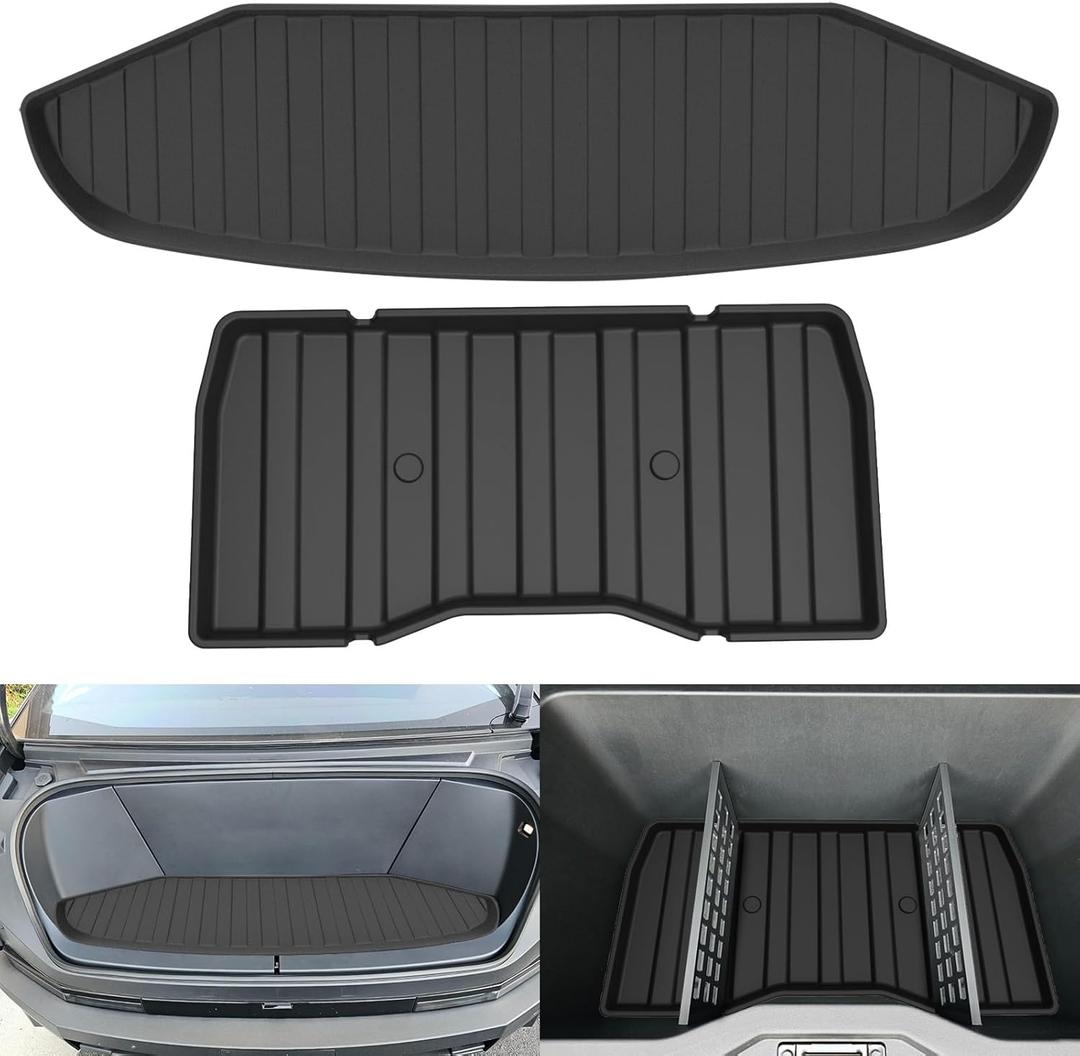 Cargo Mat Set Compatible with Tesla Cybertruck 2025 2024, All Weather TPE Waterproof Truck Bed Liner Front Truck Mat for Cybertruck Accessories (Truck Lower Mat+Front Trunk Mat)