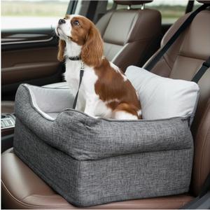 Avont Dog Car Booster Seat for Small/Medium Dogs Under 30 lbs, Elevated Puppy Carseat, Front Seat Pet Car Bed -Grey