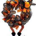 yosager Halloween Wreaths, Halloween Decorations Witch Hat and Legs Wreath, Lighted with 30 LED Orange Lights, Front Door Wall Light up Wreath Ornaments Holiday Party Thanksgiving Decor