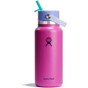 Hydro Flask Water Bottle - Insulated Stainless Steel - Wide Mouth Flex Straw Lid, Non Spill, Leakproof and Refillable in 32 Oz Holiday Punch