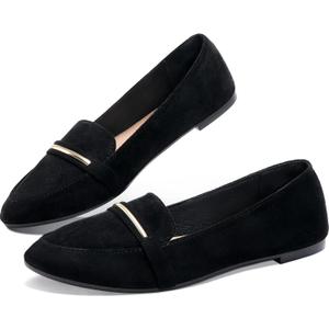 Obtaom Women's Pointy Toe Loafer Flat Comfortable Faux Suede Work Shoes,Cute Penny Loafer Slip On Ballet Flat, Size 42