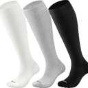 Cotton Compression Socks for Women&Men 15-20mmHg Knee High Cute Support Sock for Nurses, Pregnant Women, Travel (Small-Medium, 3 Pairs-black&grey&white)
