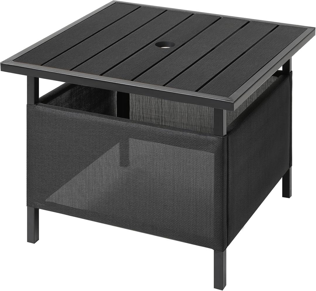 LZRS Adirondack Square Side Table with Umbrella Hole, Pool Composite Patio Table,HDPE End Tables for Backyard,Pool, Indoor Companion, Easy Maintenance & Weather Resistant(Black)