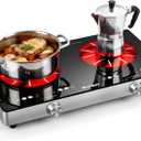 2 Burner Electric Cooktop - 24 Inch(22.2"x 13.1") Portable Electric Stove Top 110V, 2000W Countertop Two Burner Stove, Child Lock, Timer, Touch and Knob Control, 110V Plug in