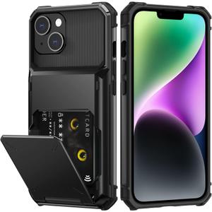 Nvollnoe for iPhone 14 Case with Card Holder[Store 5 Cards] Dual Layer Heavy Duty Shockproof Wallet Case with Hidden Card Slot Large Storage Cover for iPhone 14(Black)