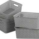 6-Pack Plastic Storage Organizer Basket, 10.04"L x 7.48"W x 3.95"H, Slightly Gray