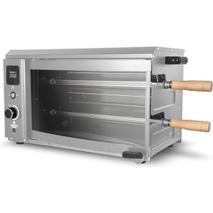 Brazilian Flame Indoor or Outdoor Rotisserie Grill Roaster with 2 Auto Rotating Skewers for Rotisserie Chicken, Steak, Fish, Brazilian Style BBQ, Electric Rotisserie Oven for Apartment or Home (Silver)