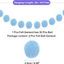 MECCANIXITY 2Pcs Felt Ball Garland Light Blue Pom Pom Garland Handing Balls 6.6 Feet Long 30 Balls Party Banner Decor for Christmas Birthday Party Decoration