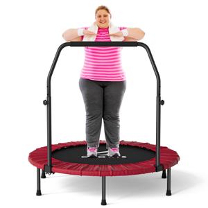 CLORIS 40in Folding Trampoline Trampoline Rebounder Trampoline Fitness Trampoline with Adjustable Foam Handle, with safty Padded Cover Best Gift  (Red) 