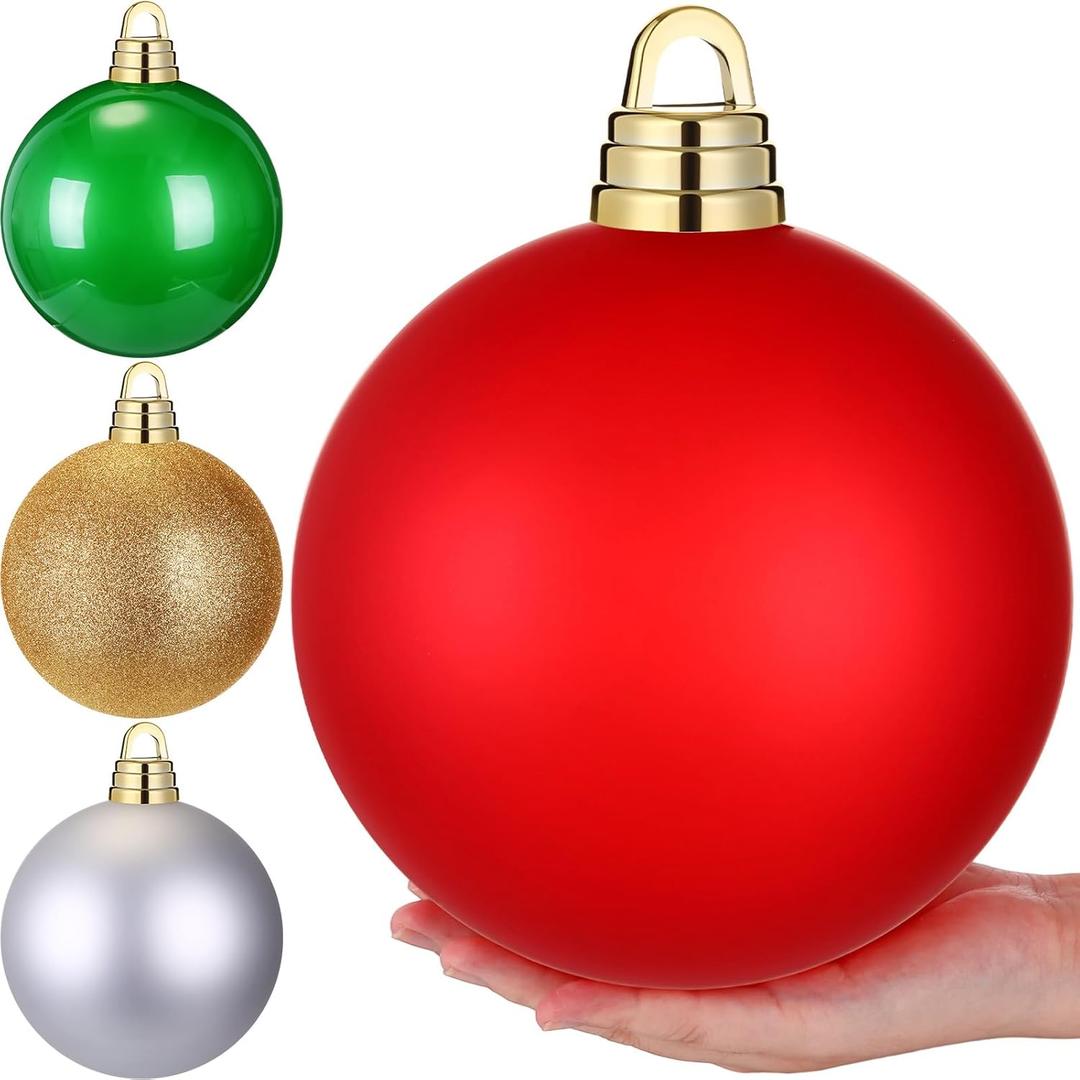 Weysat 4 Pcs Large 8" Fillable Christmas Ornaments, Jumbo Matte, Shiny & Glitter Hanging Ornaments for Outdoor Xmas Tree Decoration, Lawn Yard Holiday Party Decor(Mixed) (Classic)