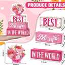 Yousoontic 4 Pcs Mother's Day Wooden Table Decor, Best Mom in the World Tiered Blocks Sign Pink Floral Tabletop Home Decoration Gift for Mom, Rose Bouquet Shelf Centerpiece for Birthday Celebration