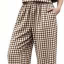 2 Piece Sets For Women Summer Gingham Tank Top Wide Leg Pants Matching Casual Beach Vacation Travel Lounge Sets (Coffee Khaki, Medium)